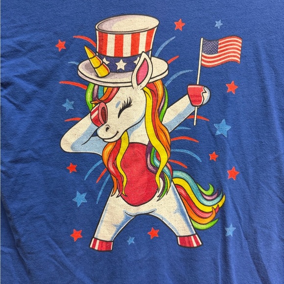 Dabbing Unicorn 4th of July Uncle Sam Royal Blue Kids T-Shirt - Picture 3 of 3